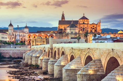 Cordoba, Spain at the Roman Bridge and Mosque-Cathedral